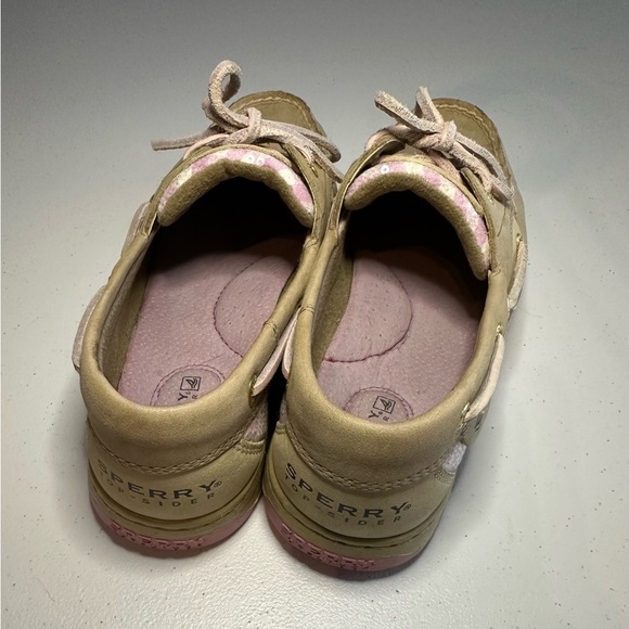 Sperry Women’s Topsider Boat Shoes Sz 8 Pink Sequins Tan Leather Loafers - Picture 4 of 6